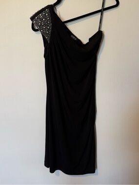 Allen B. by Allen Schwartz M Cocktail Dress Black Silver Bling One Cold Shoulder